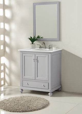 30 inch Single Bathroom vanity in Light Grey with ivory white engineered marble