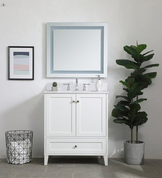 30 inch Single Bathroom Vanity in White with Backsplash