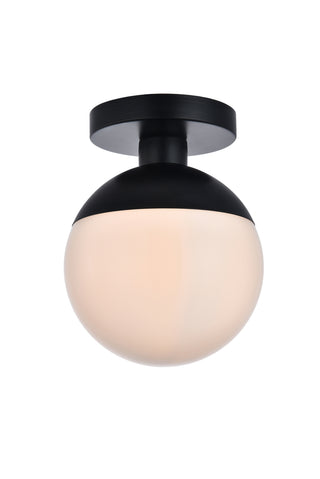 Eclipse 1 Light Black Flush Mount With Frosted White Glass