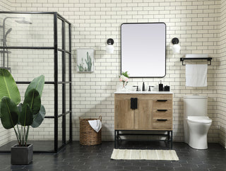 36 inch Single bathroom vanity in natural oak with backsplash
