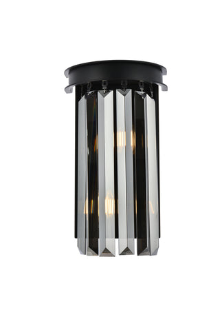 Sydney 2 light Matte Black Wall Sconce Silver Shade (Grey) Royal Cut Crystal