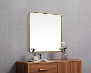 Soft corner metal square mirror 30x30 inch in Brass