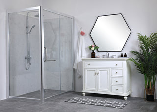 42 inch Single Bathroom vanity in antique white with ivory white engineered marble