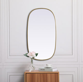 Metal Frame Oval Mirror 20x36 Inch in Brass