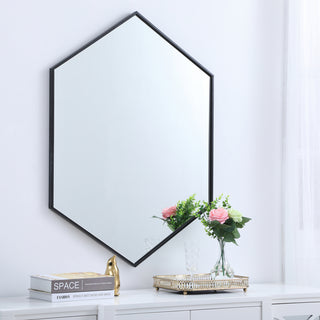 Metal frame hexagon mirror 30 inch in Black