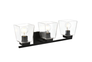 Merrick 3 light Black and Clear Bath Sconce