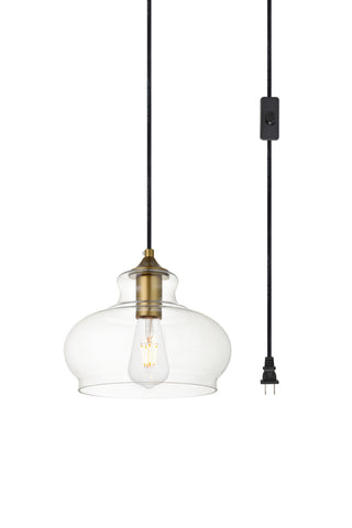 Destry 1 Light brass plug-in Pendant With Clear Glass