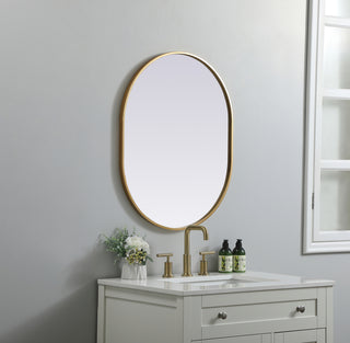 Metal Frame Oval Mirror 24x30 Inch in Brass