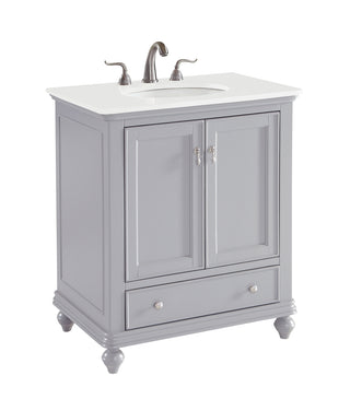 30 inch Single Bathroom vanity in Light Grey with ivory white engineered marble