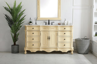 60 inch Single Bathroom vanity in Light Antique Beige with ivory white engineered marble