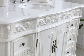 48 inch Single Bathroom vanity in antique white with ivory white engineered marble