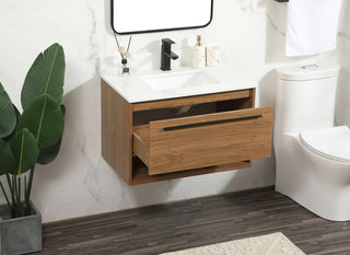 30 inch Single bathroom vanity in walnut brown with backsplash