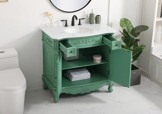 36 inch Single Bathroom vanity in vintage mint with ivory white engineered marble