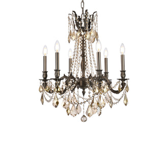 Rosalia 6 light Pewter Chandelier Golden Teak (Smoky) Royal Cut Crystal
