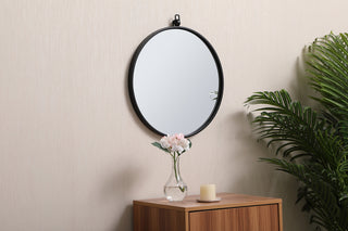 Metal frame round mirror with decorative hook 18 inch in Black