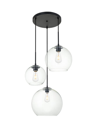 Baxter 3 Lights Black Pendant With Clear Glass