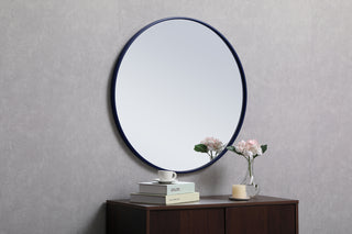 Metal frame round mirror 28 inch Blue