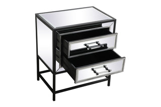 21 inch mirrored two drawers end table in black