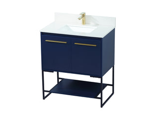 30 inch Single bathroom vanity in blue with backsplash