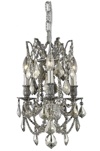 Rosalia 3 light Pewter Pendant Golden Teak (Smoky) Royal Cut Crystal
