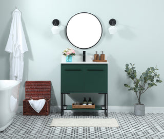 30 inch Single bathroom vanity in green with backsplash