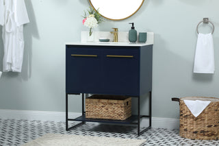 30 inch Single bathroom vanity in blue with backsplash