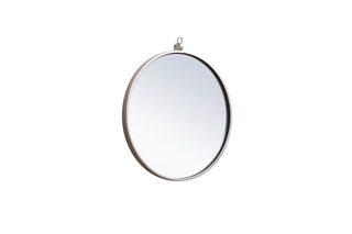 Metal frame round mirror with decorative hook 18 inch in silver