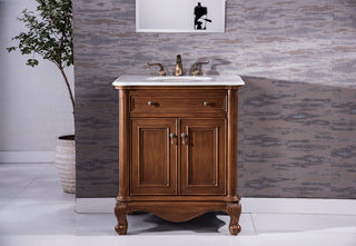 24 inch Single Bathroom vanity in Brown with ivory white engineered marble