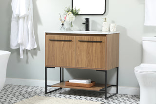 36 inch Single bathroom vanity in walnut brown