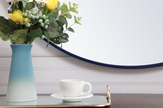 Metal frame round mirror with decorative hook 39 inch in Blue