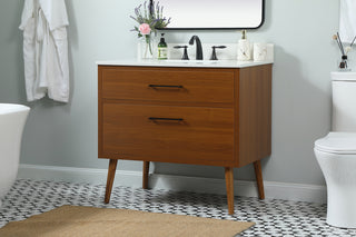 36 inch Single bathroom vanity in teak with backsplash