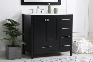 36 inch Single Bathroom Vanity in Black with Backsplash