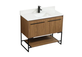 40 inch Single bathroom vanity in walnut brown with backsplash