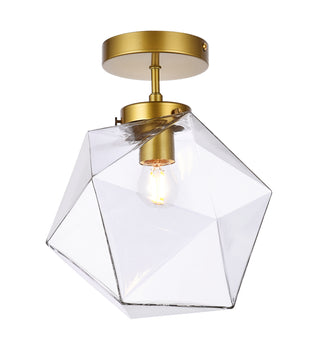 Lawrence 1 light brass and clear glass flush mount