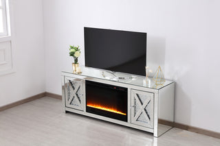 59 in.crystal mirrored TV stand with crystal insert fireplace