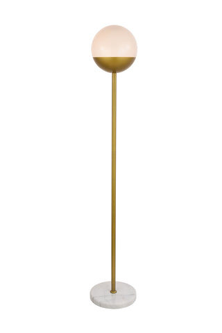 Eclipse 1 Light Brass Floor Lamp With Frosted White Glass