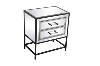 21 inch mirrored two drawers end table in black