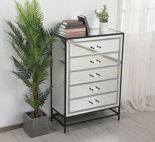 34 inch mirrored 5 drawers chest in black