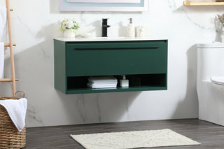 40 inch Single bathroom vanity in green with backsplash