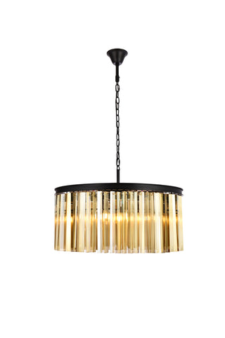 Sydney 8 light Matte Black Chandelier Golden Teak (Smoky) Royal Cut Crystal