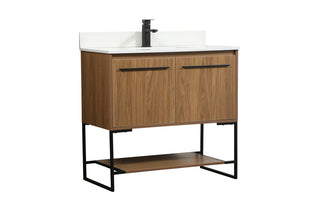 36 inch Single bathroom vanity in walnut brown with backsplash