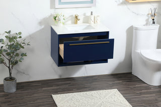 30 inch Single bathroom vanity in blue with backsplash