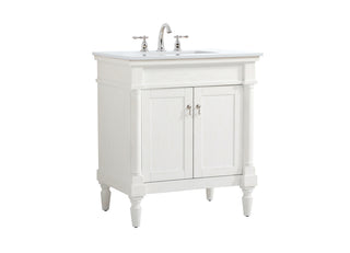 30 inch Single Bathroom vanity in Antique White with ivory white engineered marble