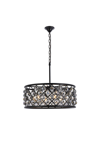 Madison 6 light Matte Black Chandelier Silver Shade (Grey) Royal Cut Crystal