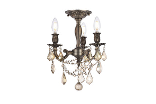 Rosalia 3 light Pewter Flush Mount Golden Teak (Smoky) Royal Cut Crystal