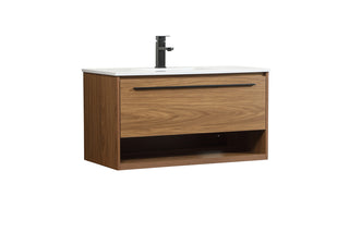 36 inch Single bathroom vanity in walnut brown