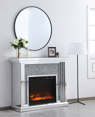 47.5 in. Crystal mirrored mantle with wood log insert fireplace
