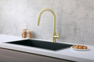 Luca Single Handle Pull Down Sprayer Kitchen Faucet with touch sensor in Brushed Gold