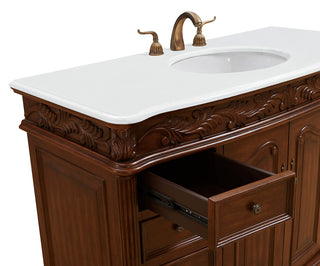 48 inch Single Bathroom vanity in Teak Color with ivory white engineered marble