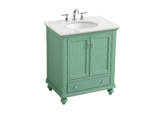 30 inch Single Bathroom vanity in vintage mint with ivory white engineered marble